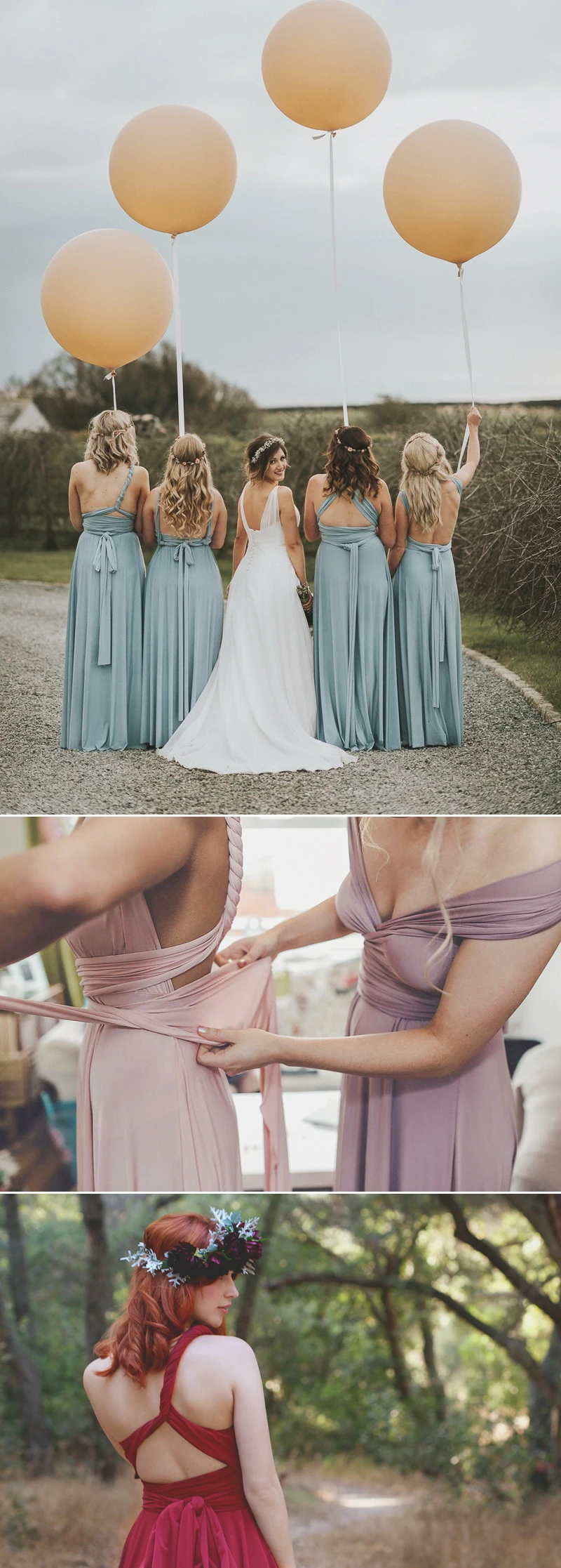 BABYONLINE Bridesmaid Dresses Infinity Style Convertible Halter V neckline Gown Sleeveless Multiway Wrap Changable Guest Gown