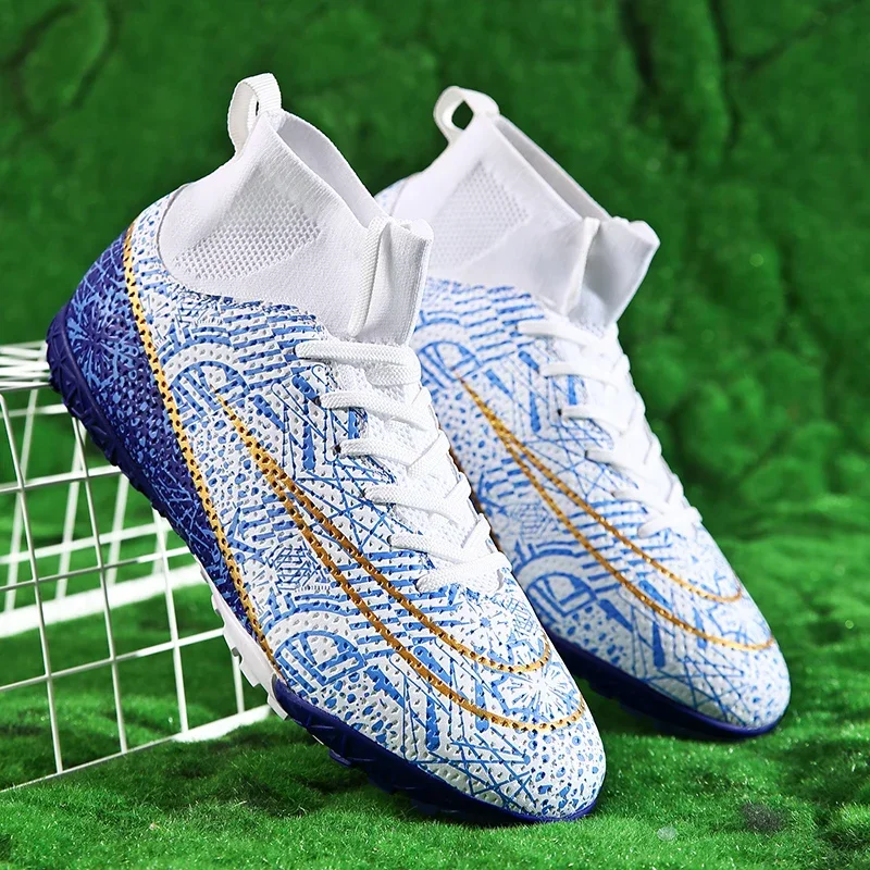 Men Breathable Indoor Soccer Shoes Football Shoes Futsal Flying Woven Turf Soccer Football Sneakers Cleats Unisex Outdoor Sports Shoes Training