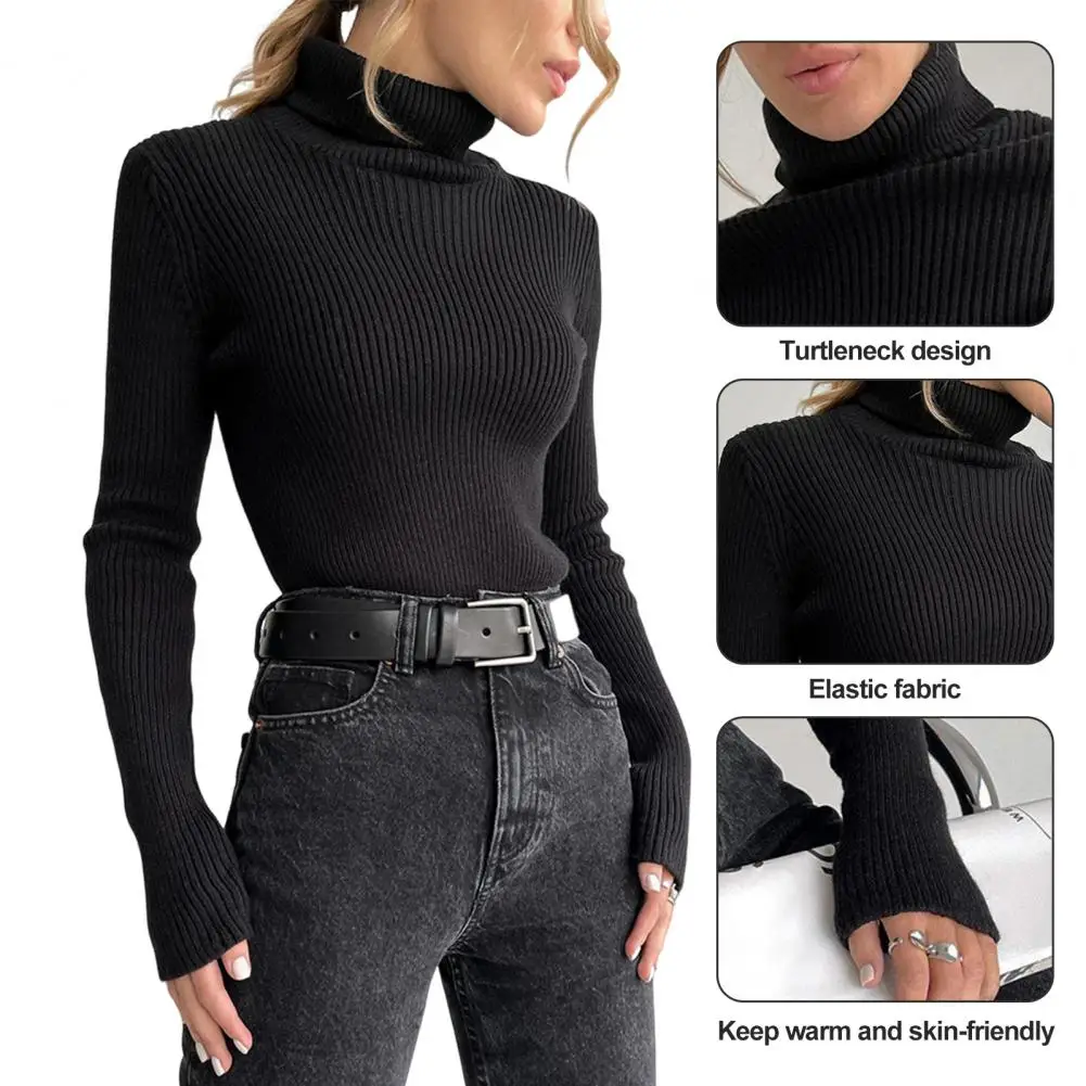 

Women Solid Color Sweater Cozy Stylish Ladies' Fall Winter Sweater High Collar Knit Slim Fit Soft Elasticity Neck Protection