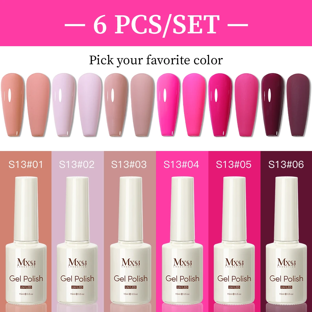 AS 6Pcs/Set Gel Nail Polish With Chart Popular Colors In Summer
