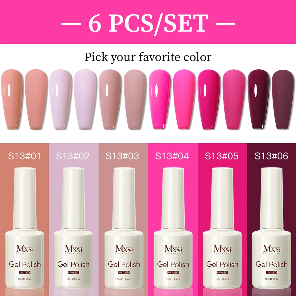 AS 6Pcs/Set Gel Nail Polish With Chart Popular Colors In Summer
