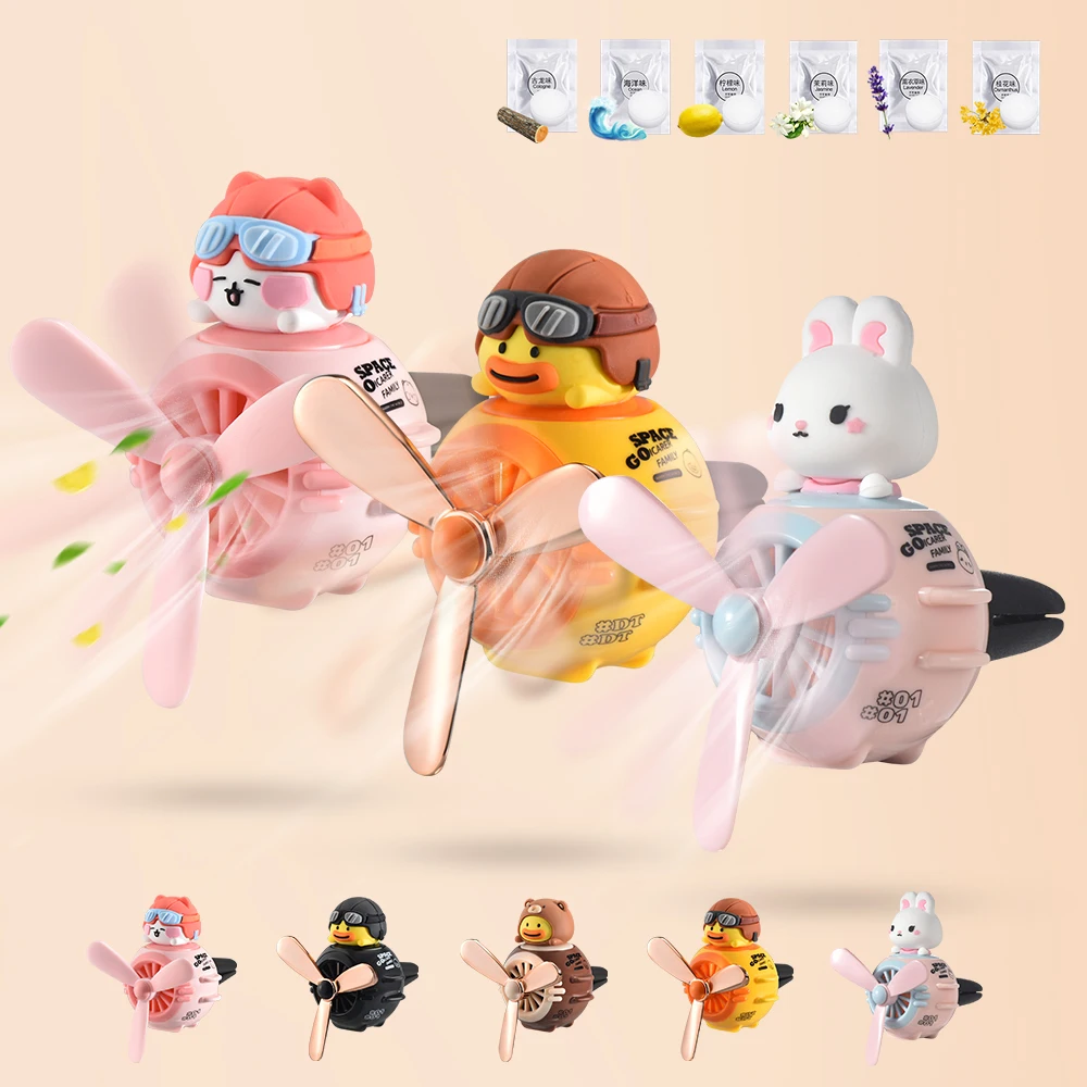 Car Air Fresheners Duck Pilot Cute Car Diffuser Rotating Propeller Auto Air Outlet Creative Car