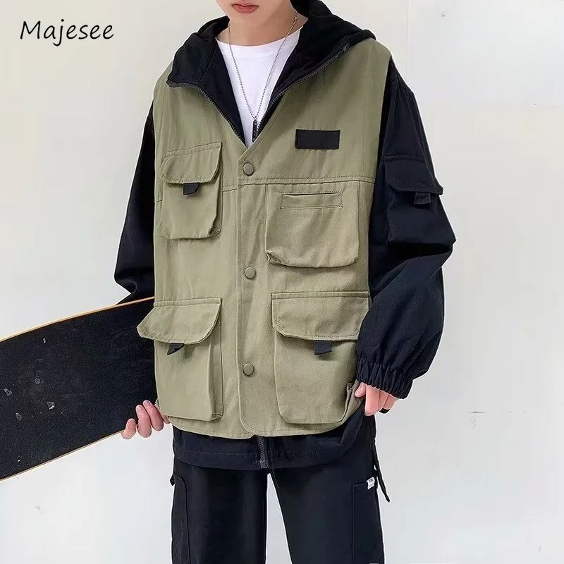 

Jackets Men Multi Pockets Harajuku Japanese Style Streetwear Males Overcoats All-match Handsome Popular Safari Autumn New