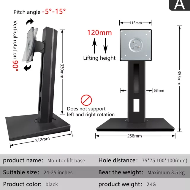 Support de support pour écran de bureau 24-27 pouces, Rotation verticale à 90 °