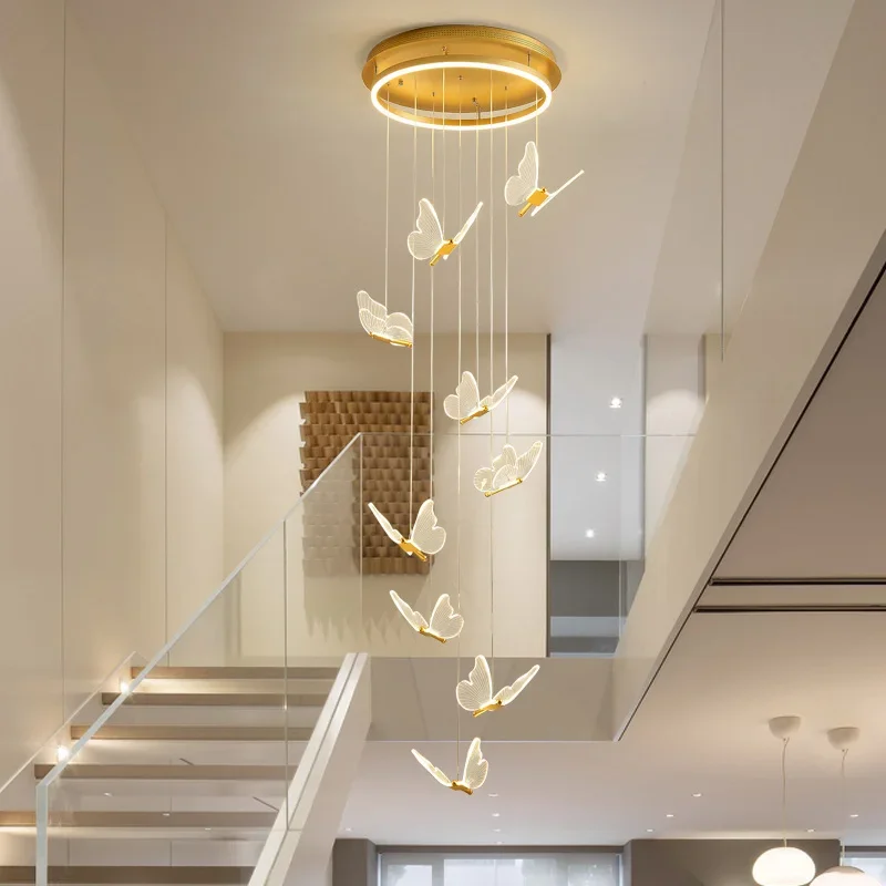 

Современная акриловая Люстра для лестницы, современный акриловый абажур в форме бабочки, дуплексная Подвесная лампа для гостиной, столовой, искусство детской