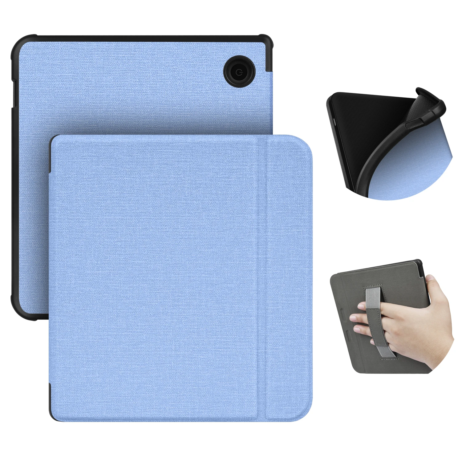 Premium Soft Fabric Smart Case with Hand Strap for Kobo Libra - Magnetic Protective Slimshell Cover