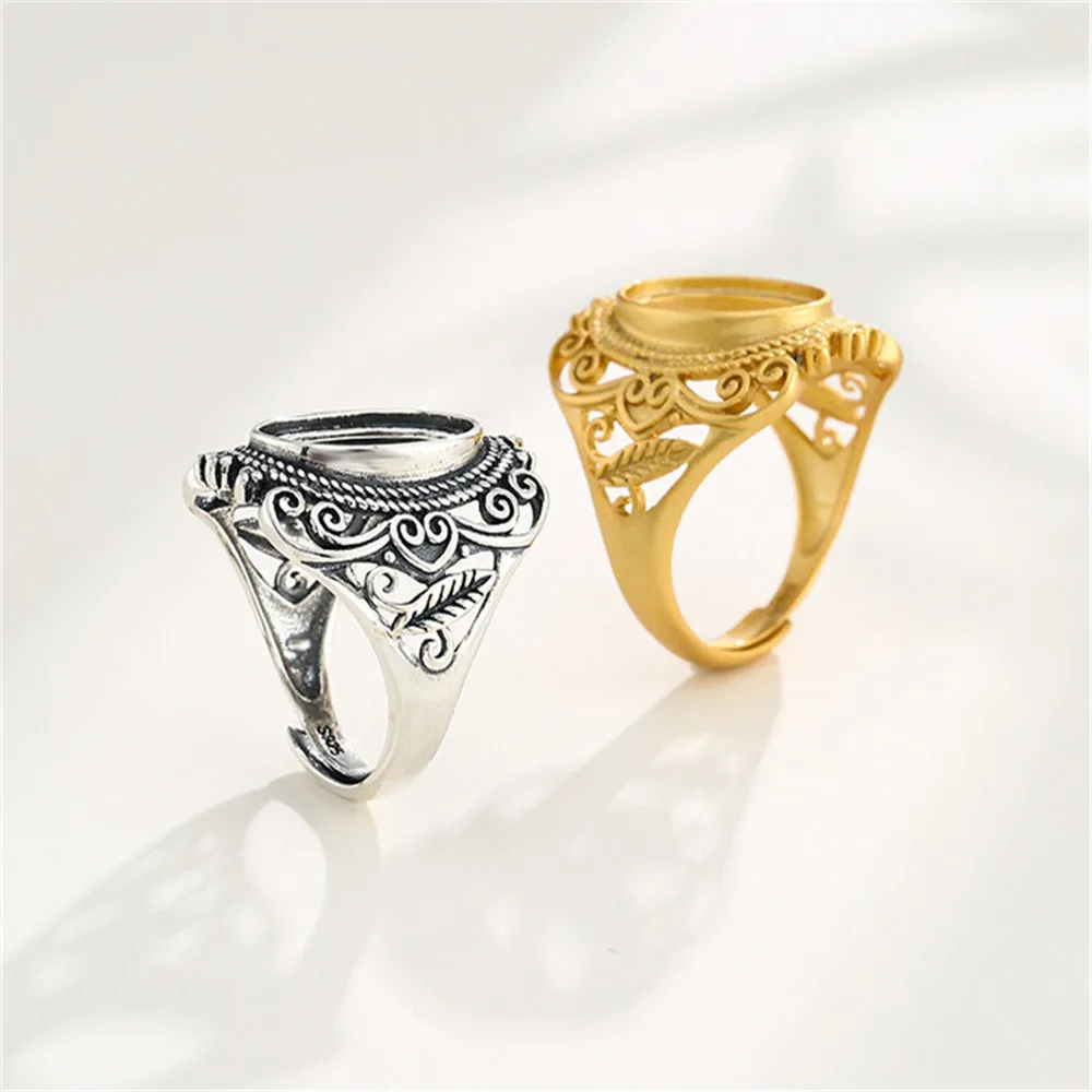 Ring Setting for 10x14mm Oval Cabochons Antique Style Ring Blank Thai Sterling Silver Adjustable Ring Base RB082S