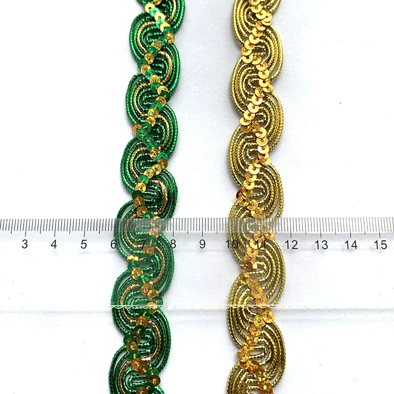 Gold Green Lace Trim Ribbons Handmade DIY Sewing Wedding Craft Curtain Accessory 2cm 4m/13.12ft each pack