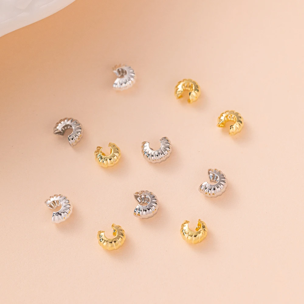 50 Stück 4mm 18 Karat Gold Kürbis Muster offene Crimp abdeckung Stopper Spacer Perlen Zubehör für DIY Schmuck herstellung liefert Ergebnisse – Detail 5
