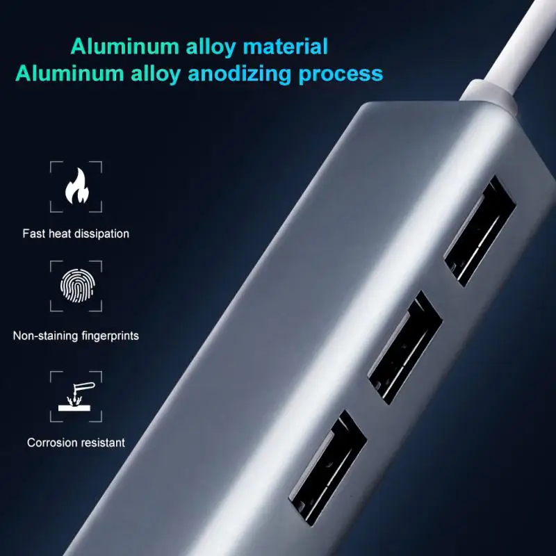 Aluminum Alloy HDMI-compatible Splitter 5 In 1 5gbps Usb Type C To Ethernet Adapter Rj45 1080p@60hz Rj45 Dongle 3 Usb Ports