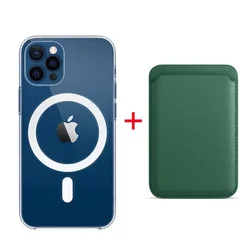 Enhanced Magnetic Card Holder Wallet with MagSafe Compatibility and Clear Protective Cover - iPhone 14 Pro Max (Case Grass Green Bag)
