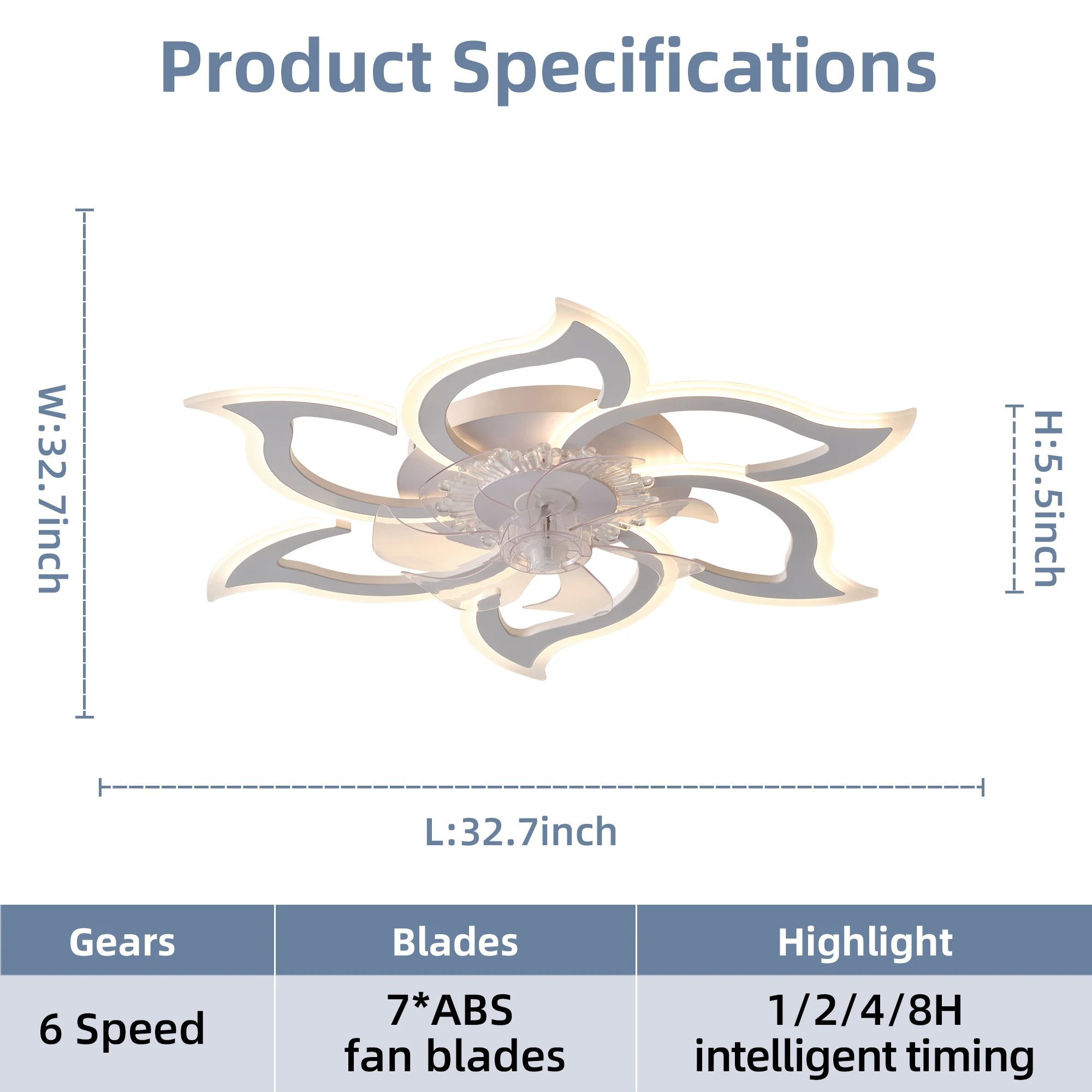 Smart Lotus-Shaped Ceiling Fan with Light, Adjustable Color Temperature and Brightness, 6 Wind Speeds, Reversible for Winter and Summer, Remote Control + App Control, 30Db Silent, Suitable for Multiple Scenarios