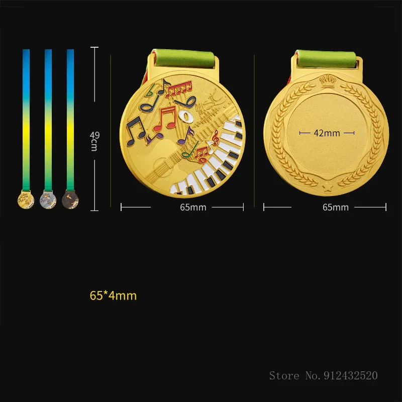 Customizable Logo Metal Medal, Singing and Dancing Medal, Gold and Silver Bronze, Competition Awards, Home Decoration, 3Pcs