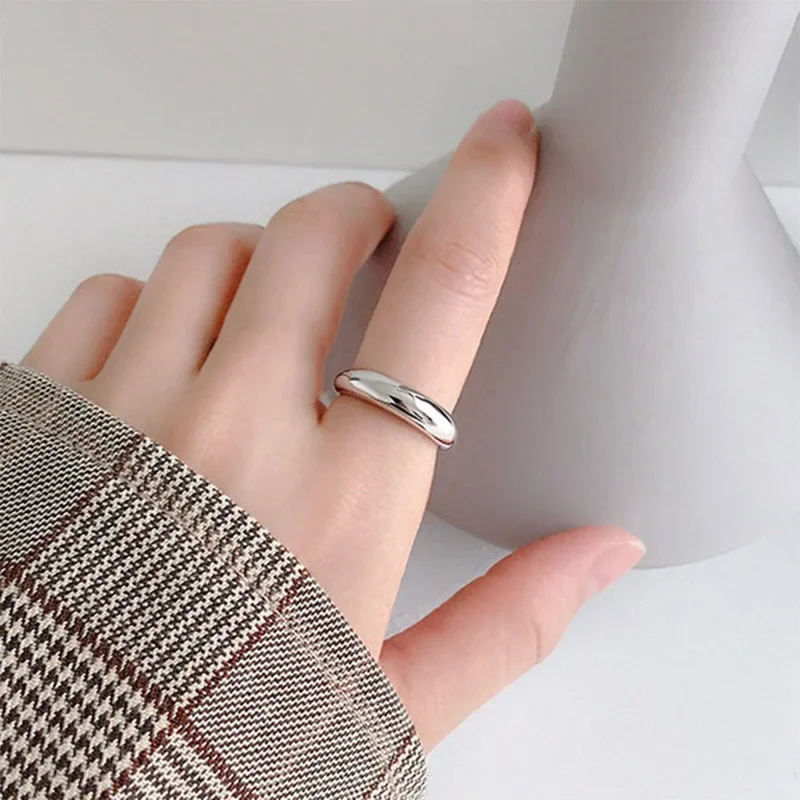 

925 Sterling Silver Rings Minimalism Korean Female Smooth Geometry Resizable Daily Fine Jewelry Accessories for Women Girls Gift