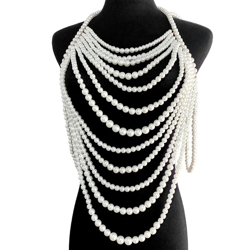

Multilayer Imitation Pearl Beaded Body Chain Bralette Women Collar Shoulder Chest Harness Necklace Sexy Body Jewelry Dropship