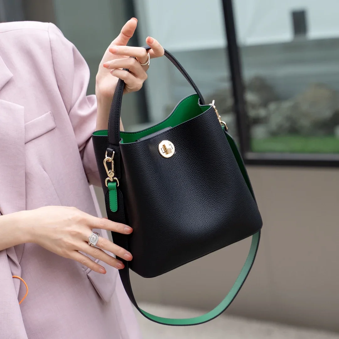 Genuine Leather Bucket Bag Handbag Top Layer Leather Women's Crossbody Bag Shoulder Bag Fashion New 2025 2