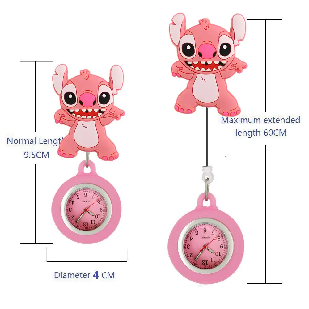 Pocket Watch MINISO Cartoon Stitch Lovely Colourful Kids Students Nurse Doctor FOB Pocket Watches Badge Reel Clip Hang Medical Clock
