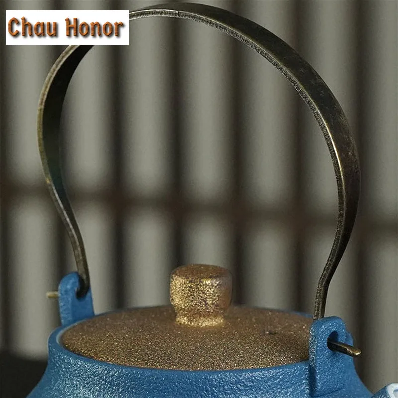 280ml Handmade Azure Color Ceramic Loop-handled Teapot Retro Japanese Style Kung Fu Tea Master Pots Personal Cups Gift Packaging