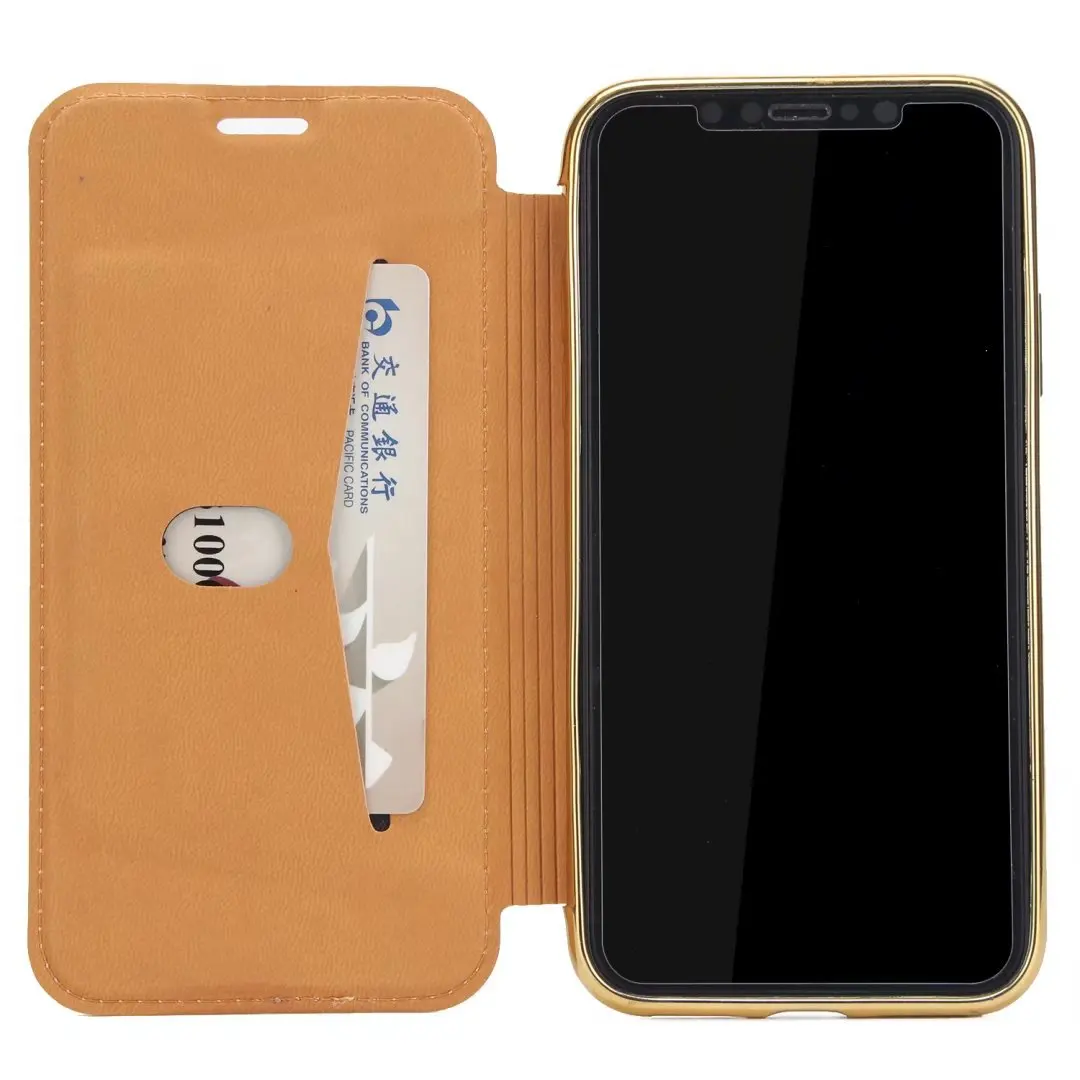 luxury Protector Book Cover for iPhone 13 /14 plus pro max Phone Case Shield Protect Gold Color