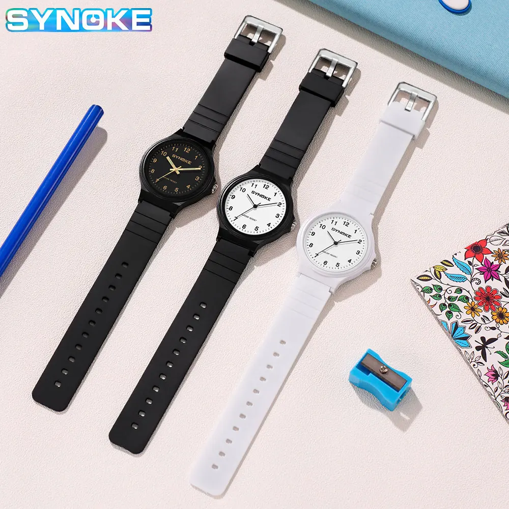 SYNOKE Men Women Analog Watch with Black Resin Band 5
