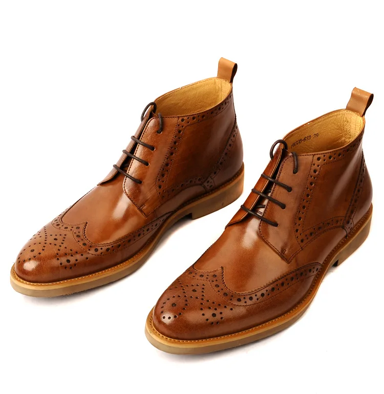 Herren-Lederstiefel mit Blockprägung für Herbst und Winter, High-Top-Business-Schuhe aus echtem Leder, britische lässige Stiefeletten für – Detail 7