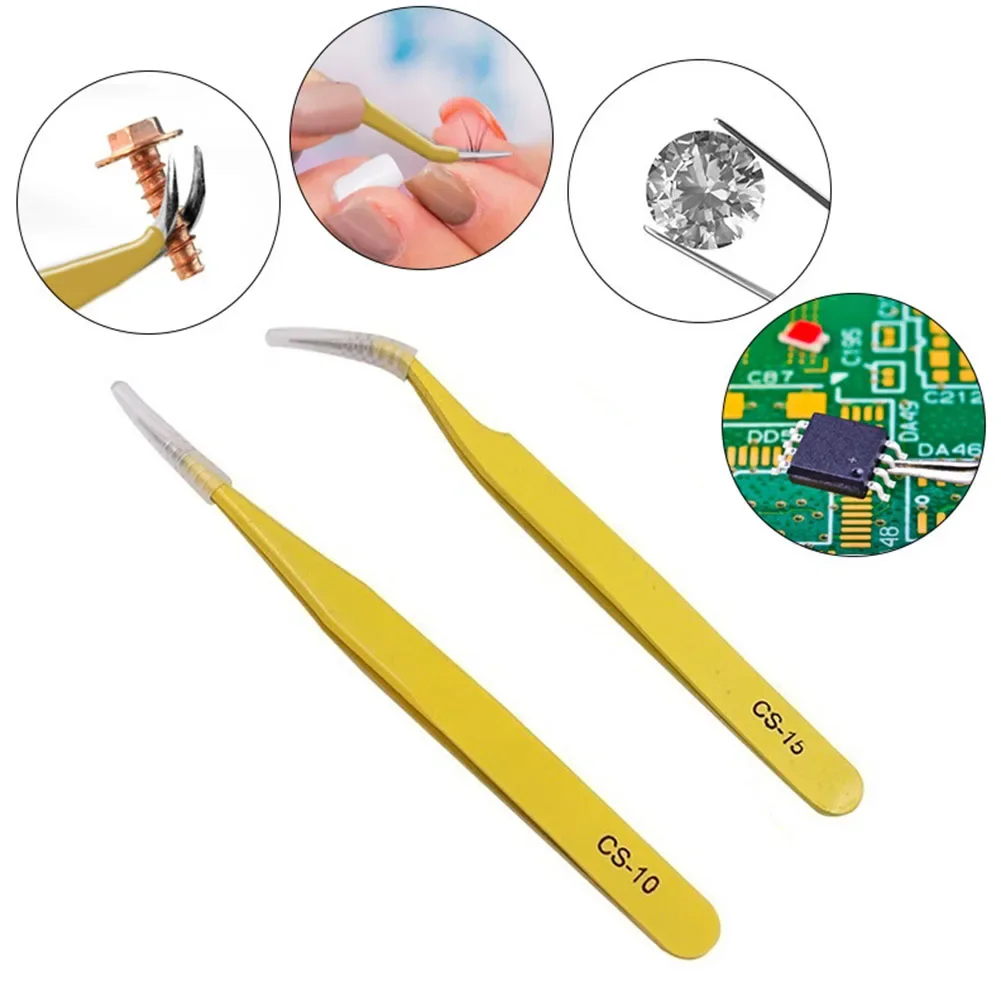 Precision Tweezers Set 2pcs Anti-Static Stainless Steel Tweezers Repair Tools For Electronics Repair Soldering Craft CS-10 CS-15