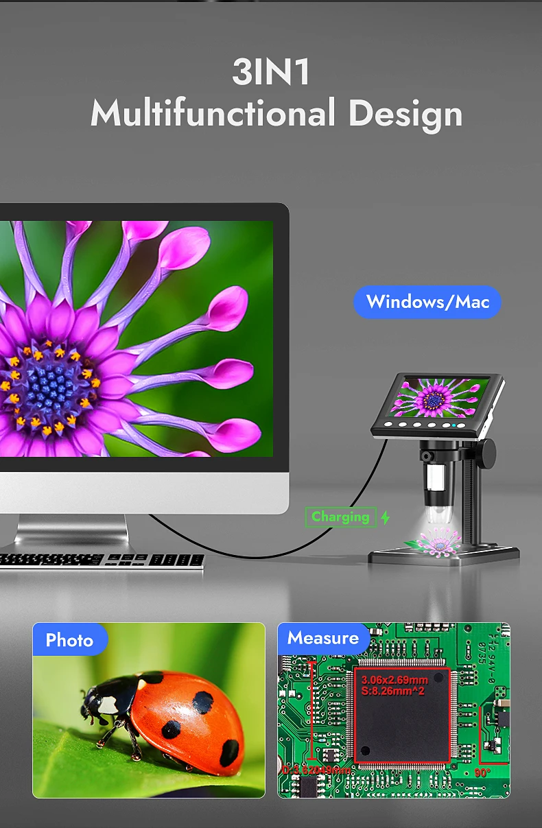 4.3inch LCD Digital Microscope 1000X USB Microscope Soldering Microscope with 8