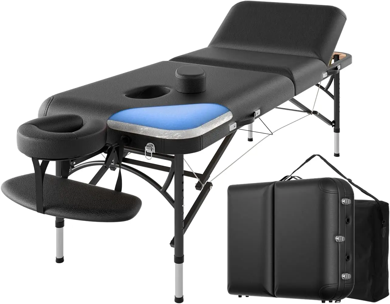 CLORIS 84" Professional Massage Table Portable 3 Fold Memory Foam Aluminium Leg Hold Up to 1100LBS Lightweight Spa Salon Tattoo