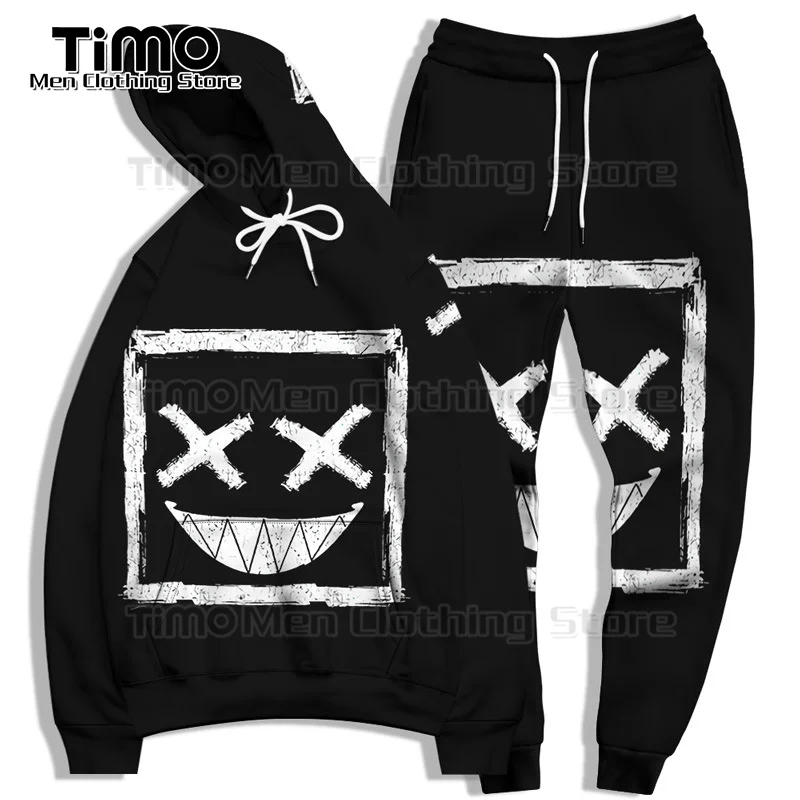 Hoodie Tracksuit Men Set Smile Demon Fun 3D Printing Party Fashion Trend Style Street Casual Clothing Men's Jogging Set Hooded