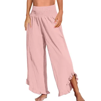 2025 Women'S Pants Y2k  Fashion Solid Colour Elastic Waist Slim Loose Pocket Casual Pants pantalones de mujer 2