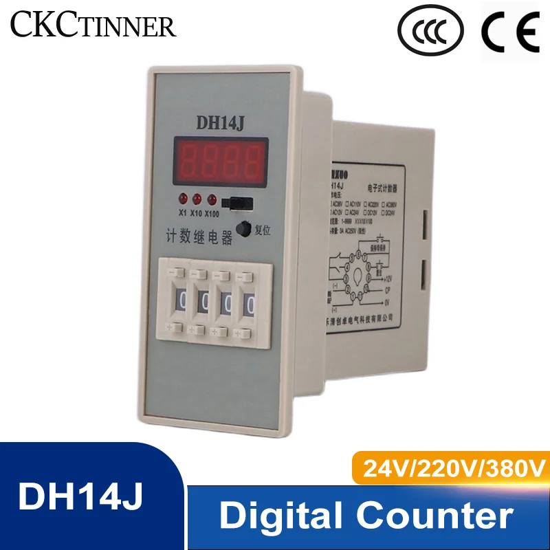 DH14J 24V 220V 380V 1NO 1NC 11PIN Counter Programmable Counter Relay 1 ...