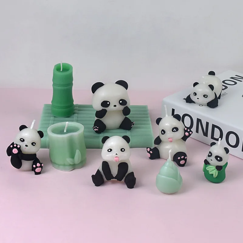 3D Shy Panda Silicone Candle Molds DIY Cute Bear Aromatherapy Plaster Soap Resin Crafts Cement Mold Home Decor Gift Making