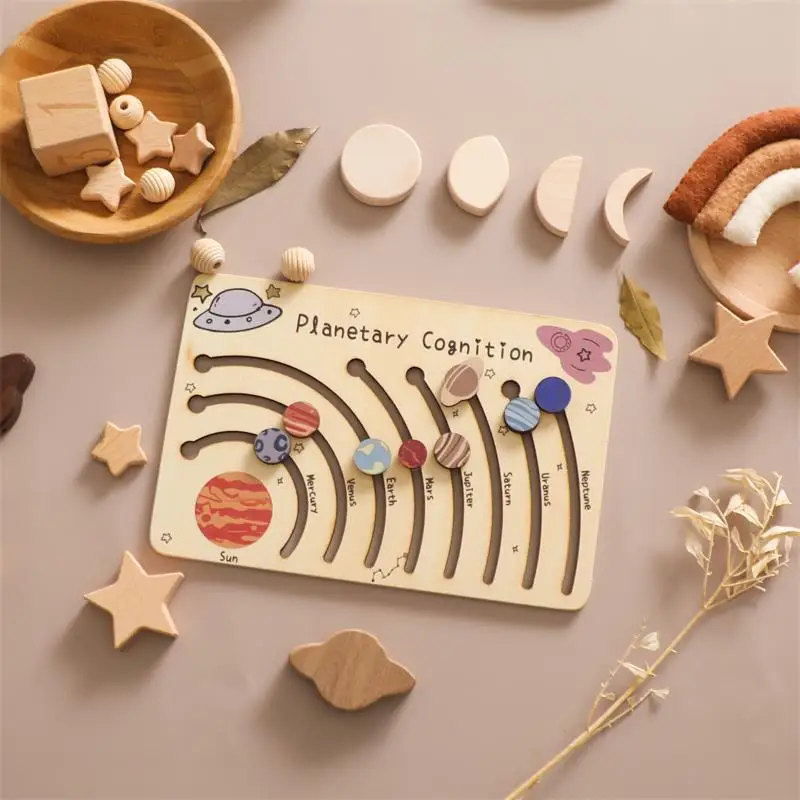 Wooden Puzzle Toys Movable Orbital Solar System Model Science Toys Set Montessori Planets Science Educational Puzzle Toys Gifts 4