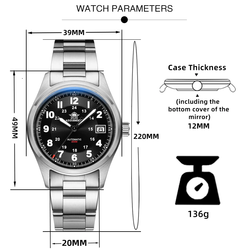 ADDIESDIVE NEW Green Dial Men's Automatic Mechanical Watch 200M Waterproof Luminous Stainless Steel Watches AD2048 reloj hombre