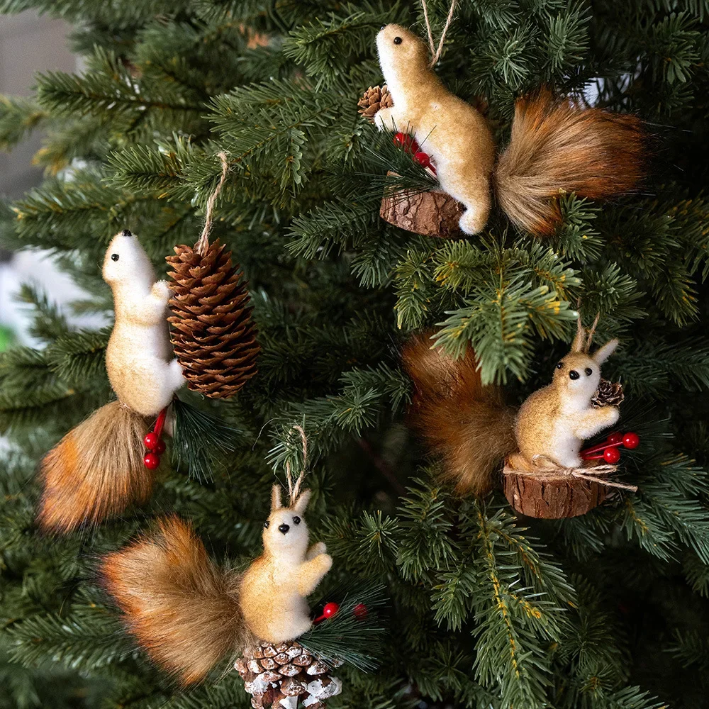 Cute Artificial Squirrel Pendant Christmas Tree Hangings Ornaments Simulated Squirrel Craft Xmas Garden Doll Pendant Decorations 2