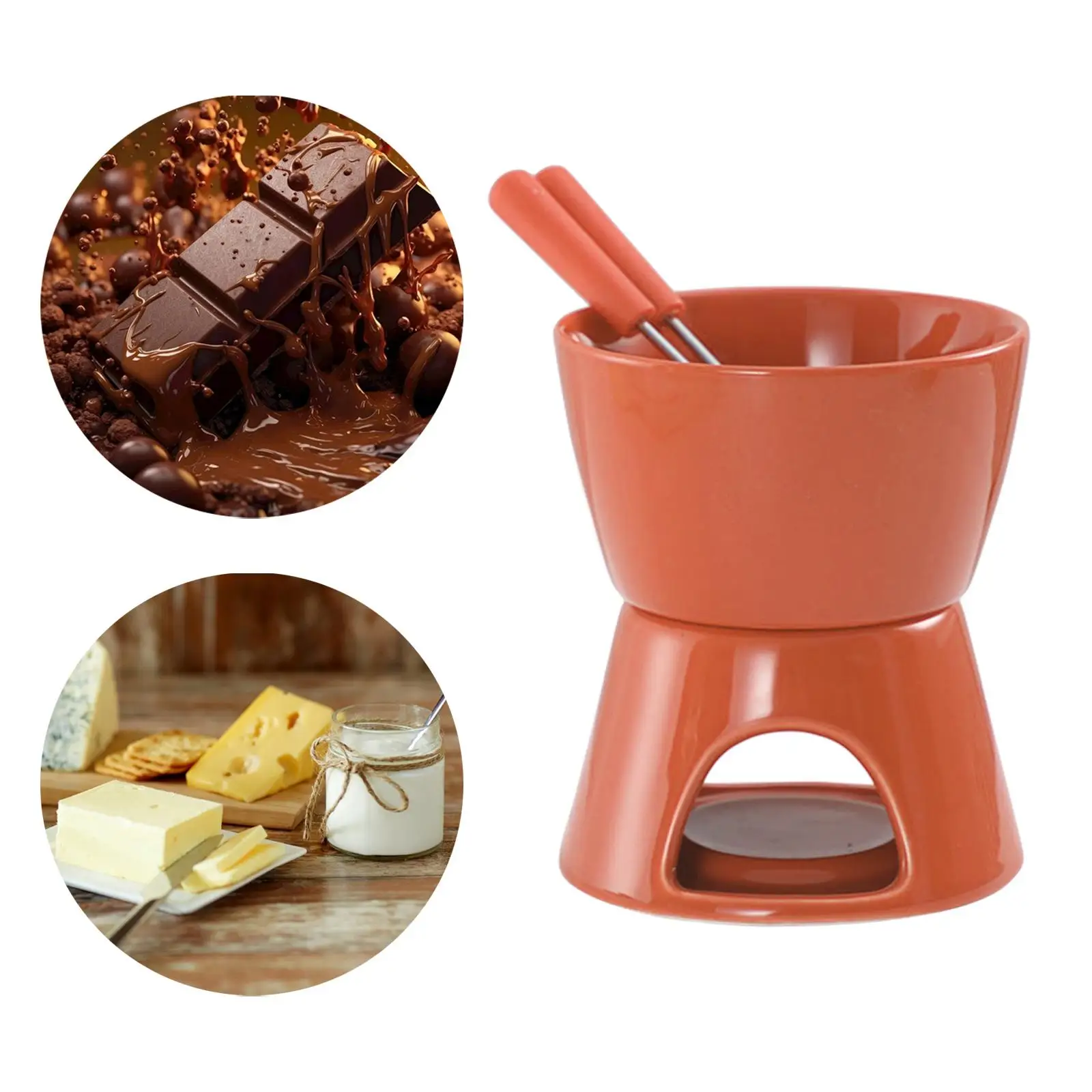 Fondue Pot Set 300ml Tea Light Porcelain Melting Pot for Candy Snack Tapas