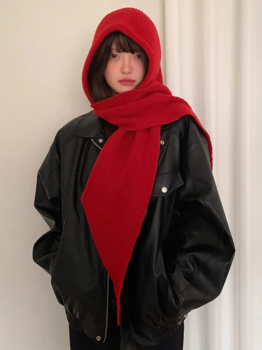 winter hat wool hat Contains Wool Autumn And Winter Hat And Scarf In One Warm Earmuffs Fashionable Wool Hat For Women Knit Neck Warmer