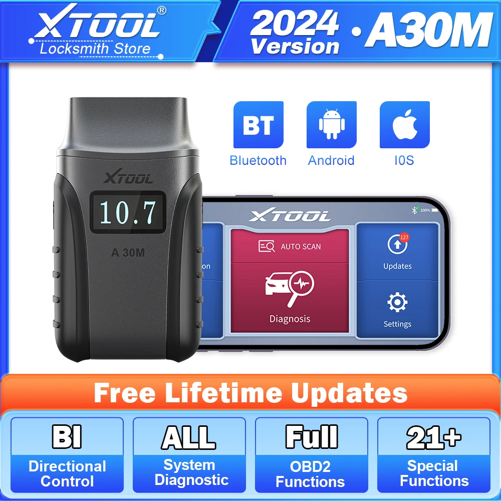 

XTOOL A30 A30D A30M OBD2 автоматический считыватель кодов полная система диагностический инструмент двунаправленный сканер 21 обслуживание срок службы бесплатное обновление