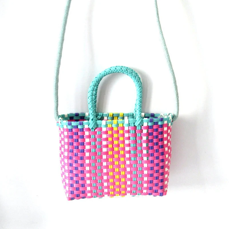 Colourful woven shoulder handbag with strap, ideal for casual daily use or outings – includes free shipping in Singapore.