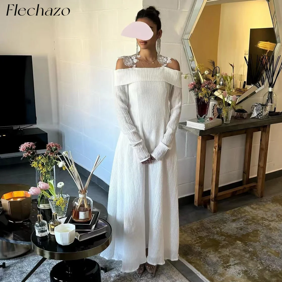 

Flechazo White Evening Dresses Off Shoulder Floor-Length Tiered Elegant Celebrity Party Dress For Women 2024 платье на выпускной