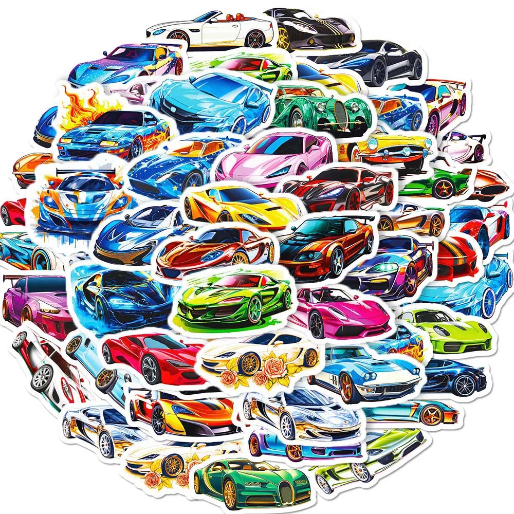 

10/50Pcs мультфильм прохладный гоночный спортивный автомобиль эстетические разнообразные наклейки пакет для детей граффити этикетки шлема ноутбука украшения ноутбука