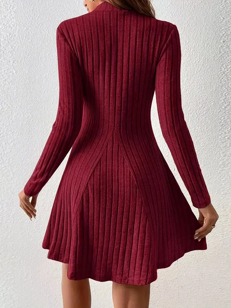 Damen Slim Fit Gestreiftes Kleid Langarm Hochkragen A-Linien-Rock Europäischer Stil Sommer 2026 Mode Grenzüberschreitende Kleidung – Detail 6