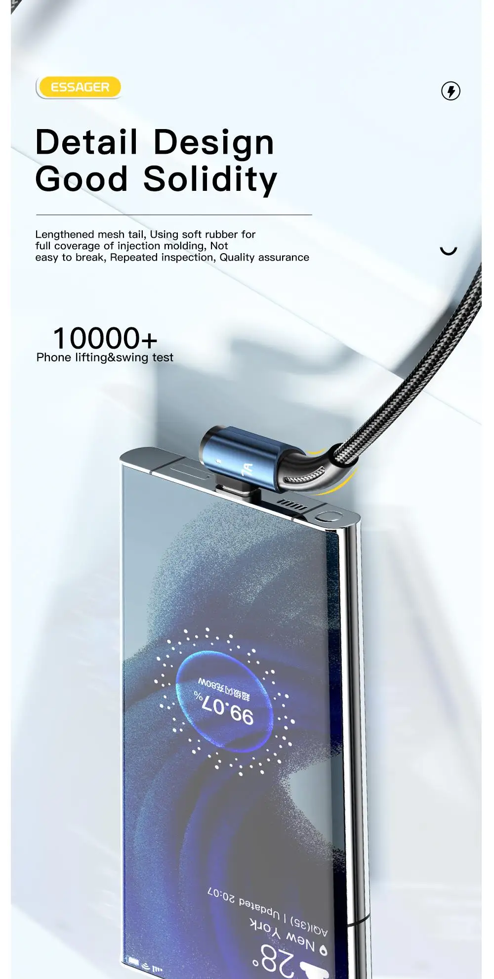 Essager 7A USB C Kabel Für OPPO 100W Schnelle Ladekabel Für Honor Huawei P40 Oneplus Realme 90 Grad handy Ladekabel – Detail 9