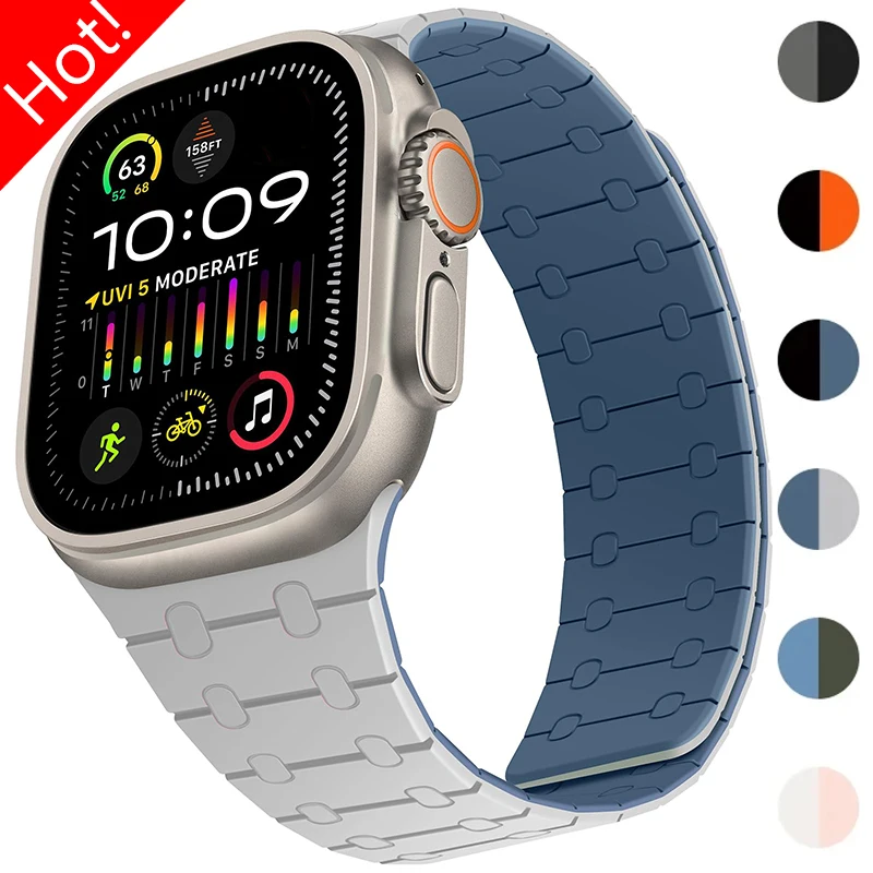 애플 워치 밴드용 루프 실리콘 마그네틱 스트랩, 울트라 2 49mm 44mm 40mm 38 42mm 41mm 45mm 팔찌, 아이워치 시리즈 9 8 7 6 SE 5 4