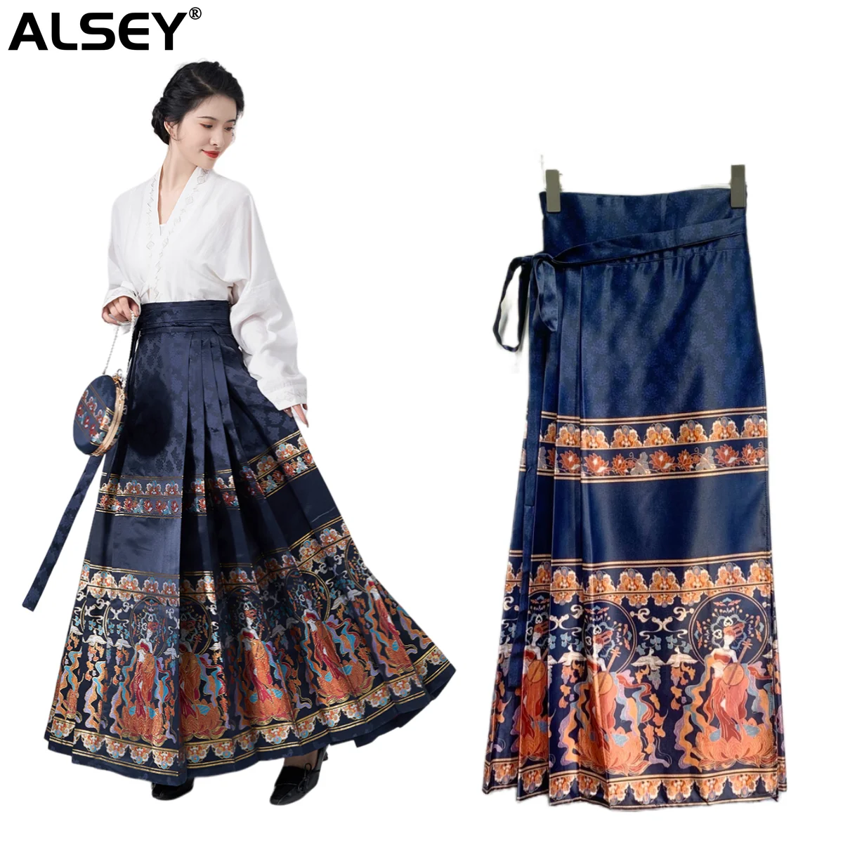 

ALSEY High-quality Original Design 2023 Autumn New Ming System Makeup Flower Horse Face Skirt Women Waisted Hanbok A-line Skirt