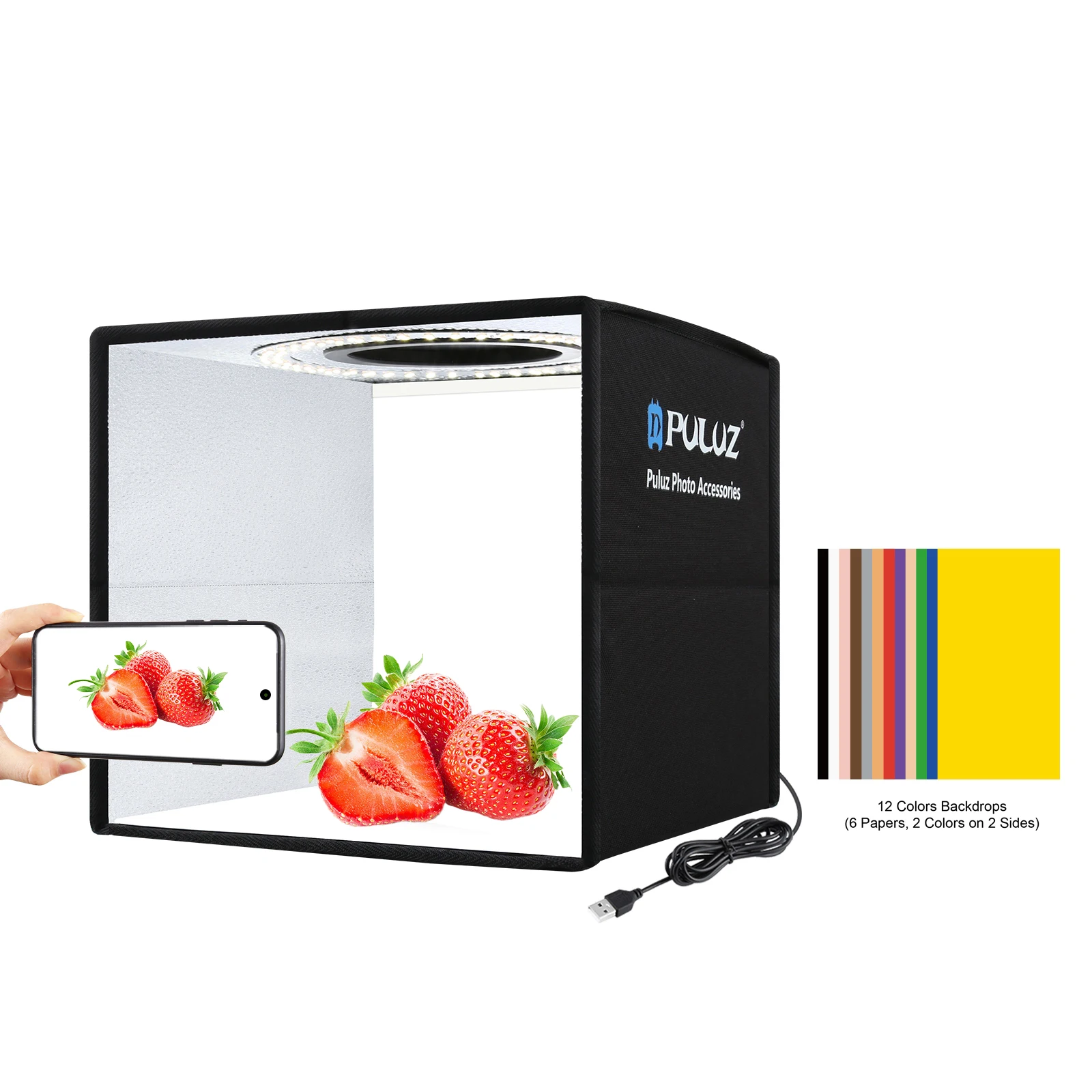 PULUZ 25cm 10inch Lightbox Folding Portable High 97 CRI Ring Light Photo Lighting Studio Shooting Tent Box &12 Colors Backdrops
