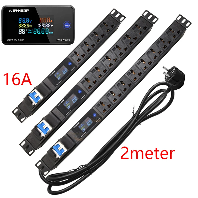 

Network Cabinet Power Distribution Unit Power Strip 2-10 Ways Universal Socket Digital voltage measuring instrument