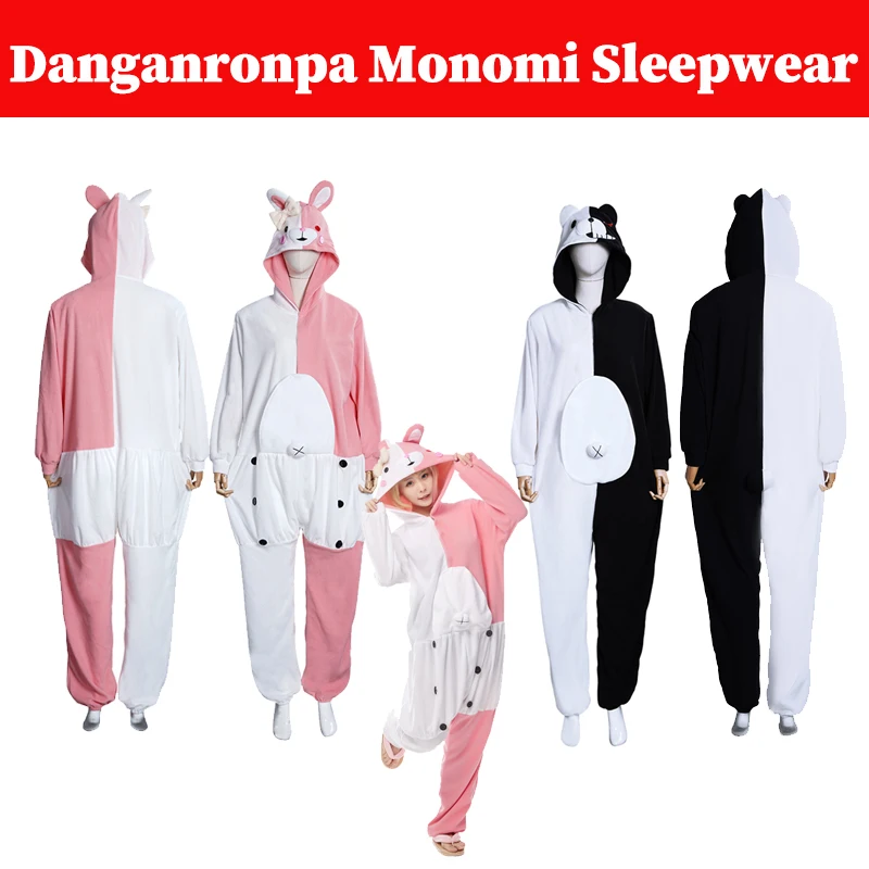 

Anime Danga Role ronpa Monomi Monokuma Sleepwear Cosplay Pajamas Costumes Adult Cute Pink Jumpsuit Nightwear Halloween Suit