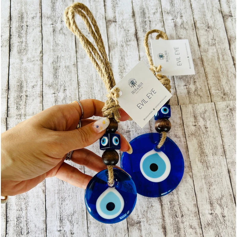 Evil Eye Wall Hanging Nazar House Protection Macrame Decor Rearview Mirror Pendant Lucky Eye Glass Evil Eye Gifts Turkish Eyes 4