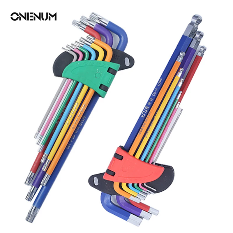 ONENUM Inner Hex Wrench Set 9Pcs Double-End Torx Star L Shape Universal Spanner Ball-head Multifunctional Allen Key Repair Tool |